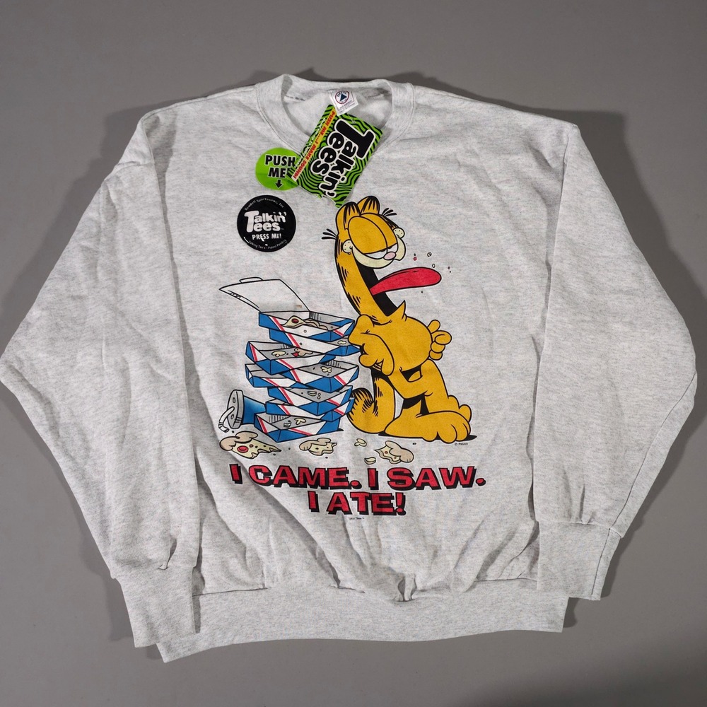 Delta Garfield Sweatshirt Men XL Gray Talkin Tees I Came I Saw I Ate Vintage